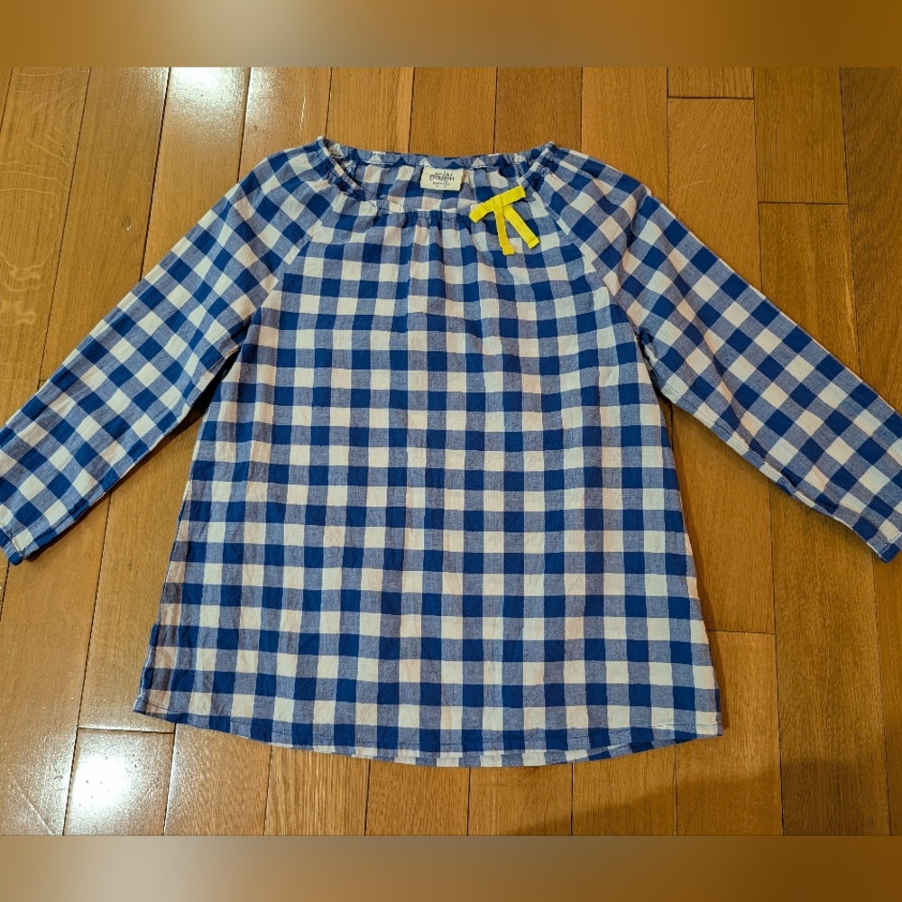 Mini Boden Girls Blue White Gingham Blouse 100% Cotton 11/12